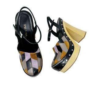 PRADA Patchwork Platform ChunkyWooden Pumps Heels S/S 2015 Runway Size EU 39